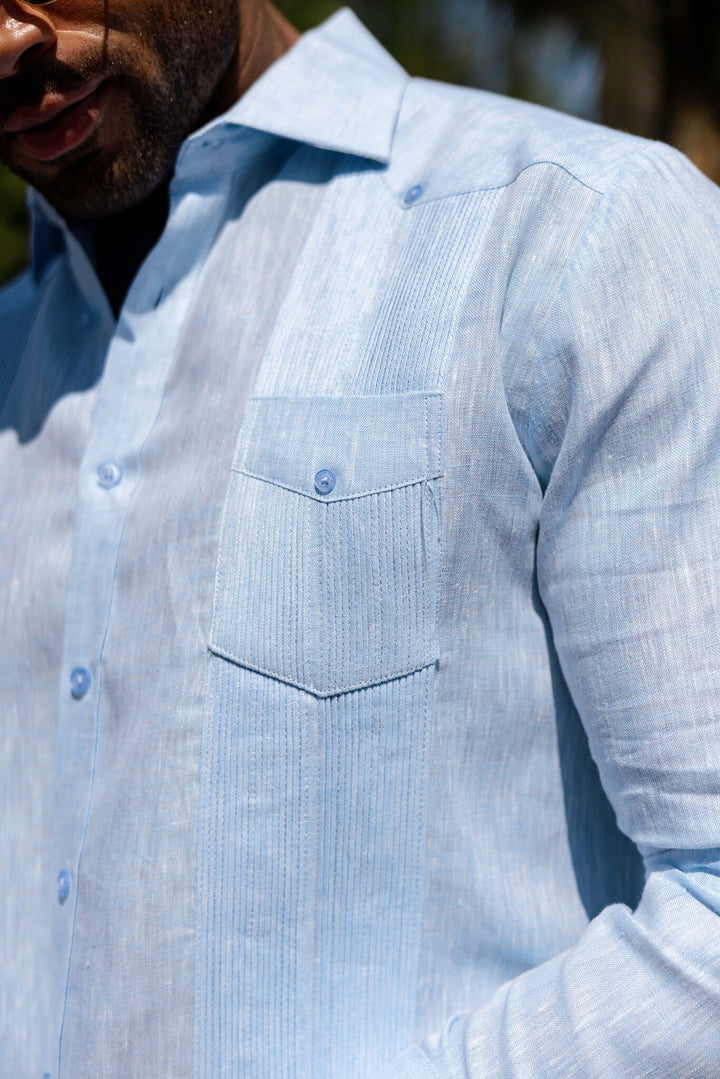 Men's 100% Linen Two - Pocket Design Guayabera Shirt Long Sleeve - Especially Yours