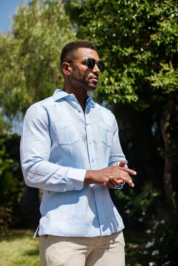 Men's 100% Linen Two - Pocket Design Guayabera Shirt Long Sleeve - Especially Yours