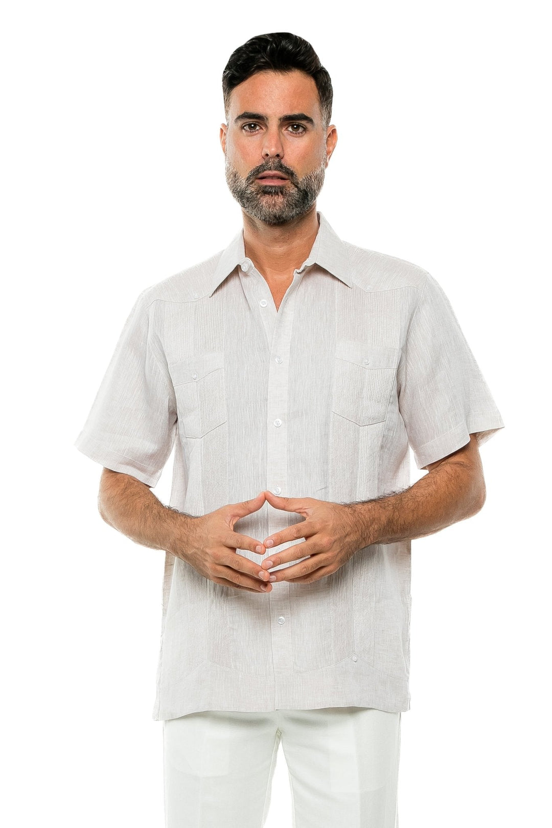 Men's Yarn Dye 100% Linen Guayabera Shirt Short Sleeve 2 Pocket Design - Especially Yours