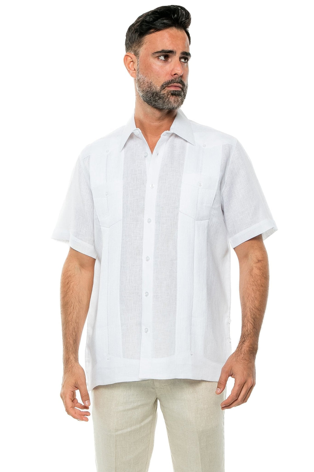 Men's Yarn Dye 100% Linen Guayabera Shirt Short Sleeve 2 Pocket Design - Especially Yours