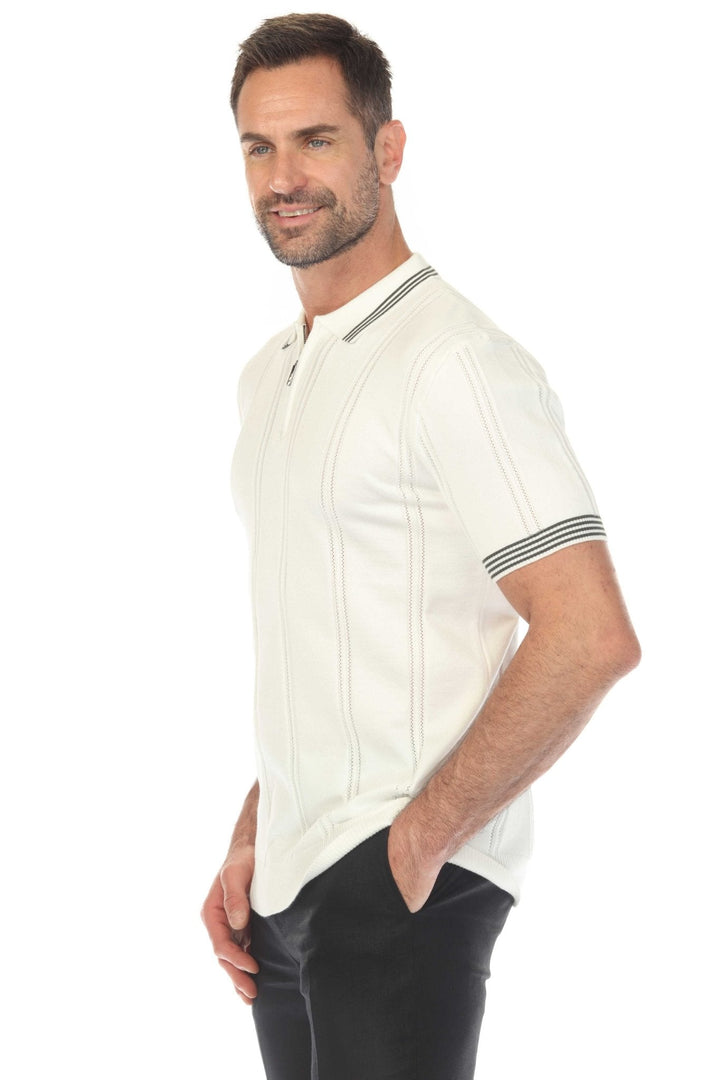 Men's Stylish Premium Knit Textured Polo Shirt with Stripe Accents - Especially Yours