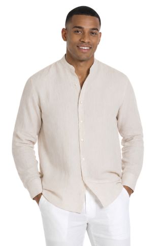 Men's 100% Linen Mandarin Collar Long Sleeve Shirt - Especially Yours