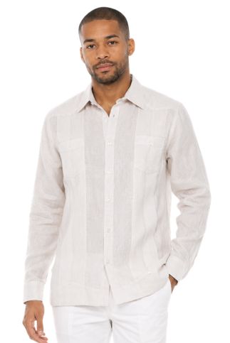 Men's 100% Linen Two - Pocket Design Guayabera Shirt Long Sleeve - Especially Yours