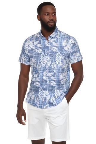 Men’s Blue Leaf Short Sleeve Stretch Shirt - Especially Yours