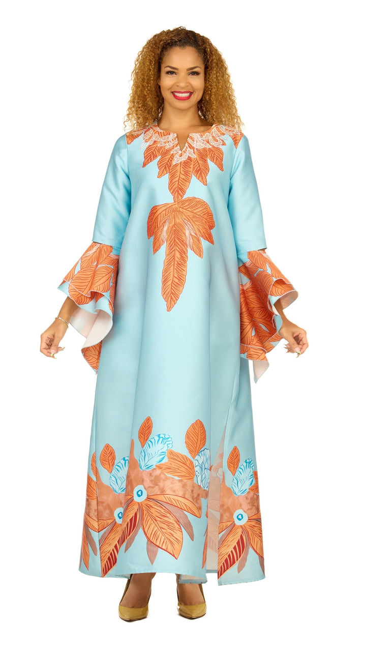 Tropical Leaf Print Maxi Caftan Dress
