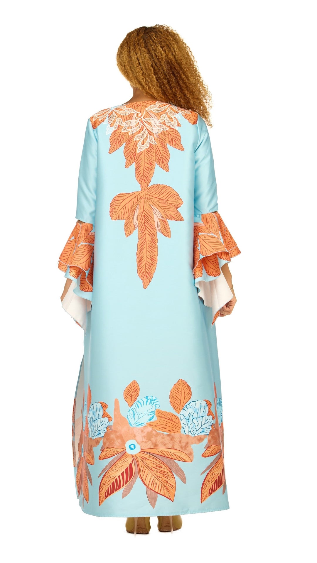 Tropical Leaf Print Maxi Caftan Dress