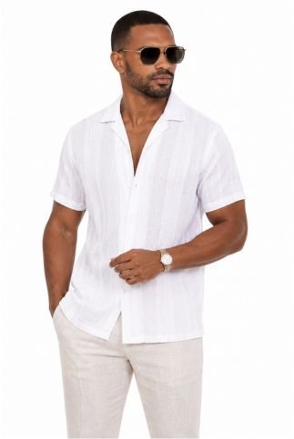 Men's Resort Style Casual Striped Multi - Texture Weave Linen Blend Shirt - Especially Yours