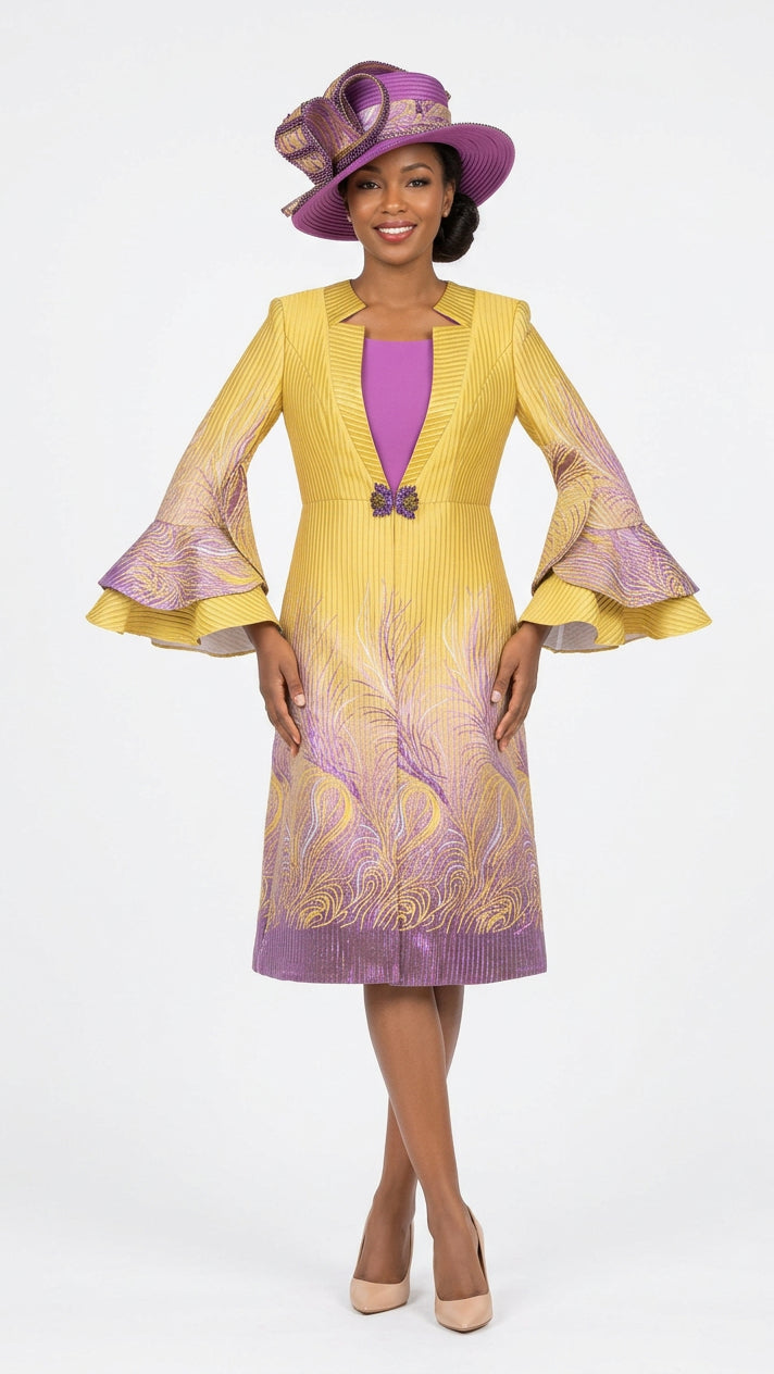 Metallic Ombre 2pc Dress&Long Coat Set-Plus