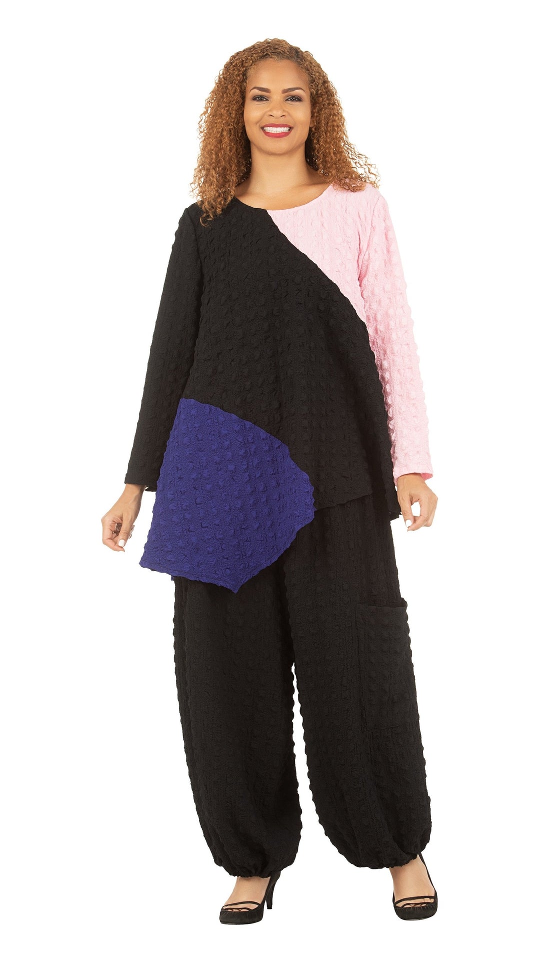 2pc Color Block Popcorn Fbrc Pants Set