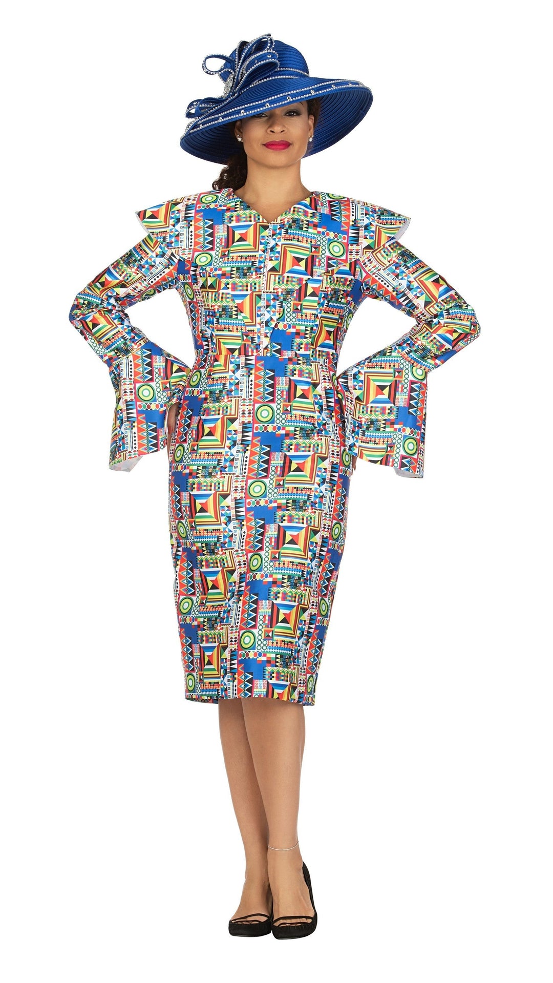 Multi Print Silky Twill Shift Drs w/ Bell Slv-Plus