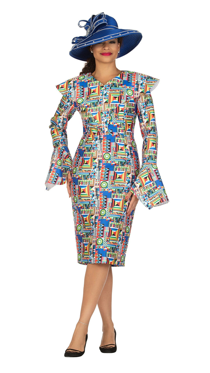 Multi Print Silky Twill Shift Drs w/ Bell Slv