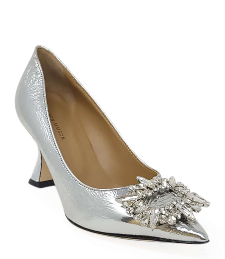 Silver Leather Kitten Heel Pump - Especially Yours