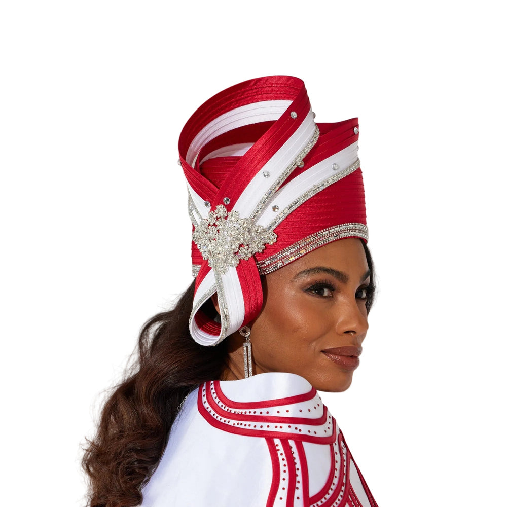 Elegant church suits for ladies accessory with sculptural ribbon and rhinestones.
