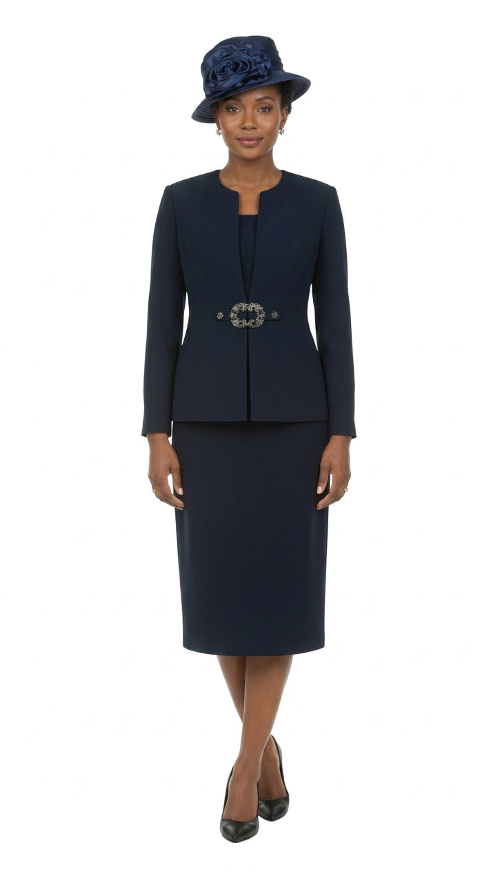 3pc Collarless Rhinestone Buckle Skirt Suit - Plus