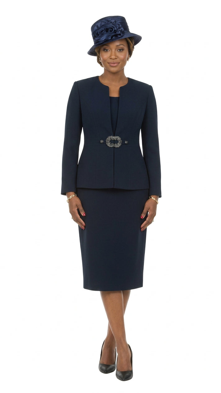 3pc Collarless Rhinestone Buckle Skirt Suit - Plus