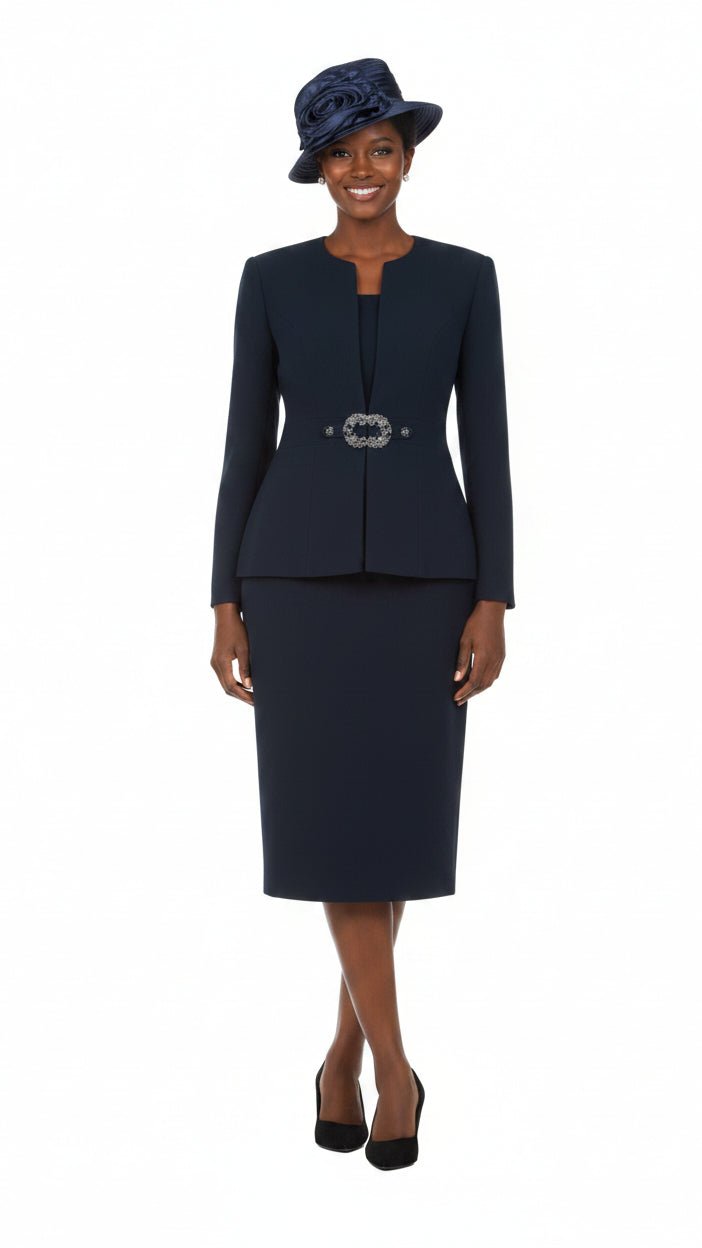 3pc Collarless Rhinestone Buckle Skirt Suit - Especially Yours