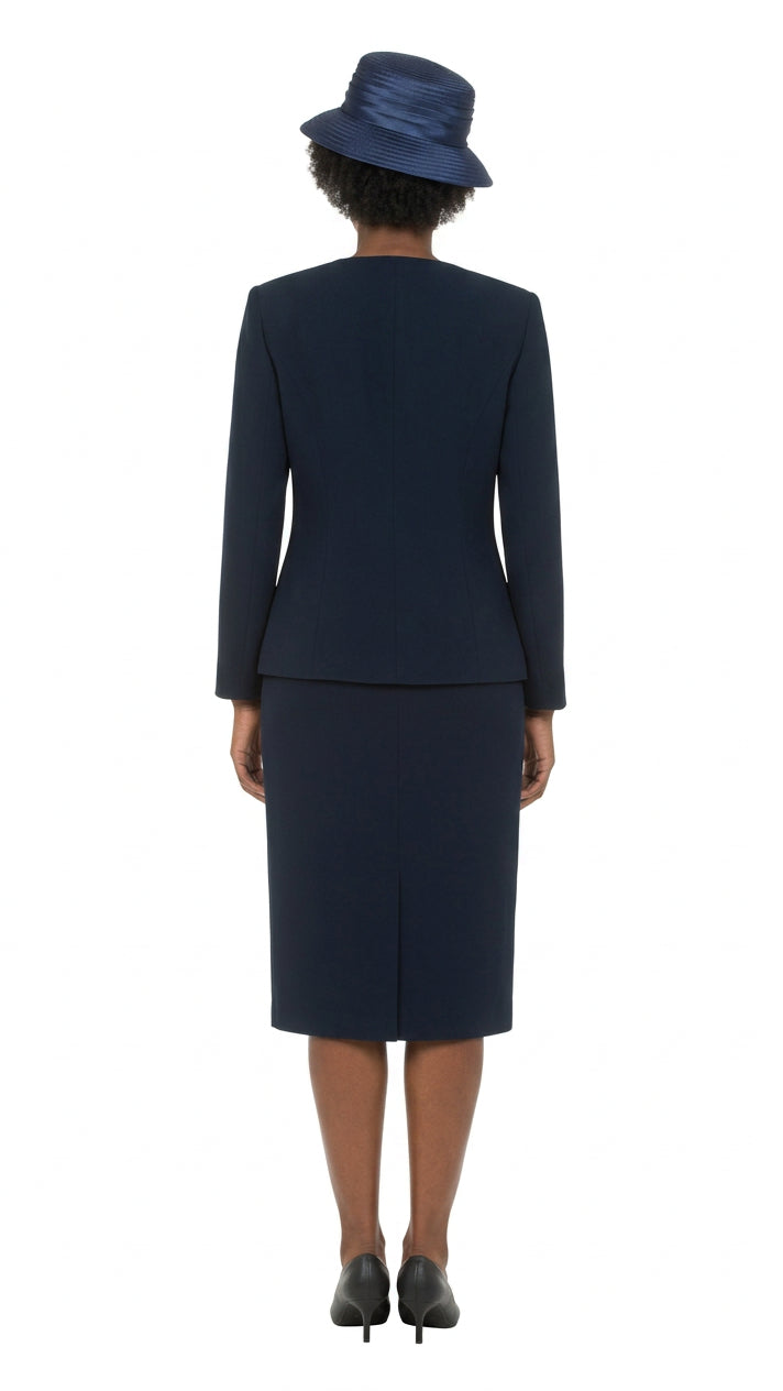 3pc Collarless Rhinestone Buckle Skirt Suit