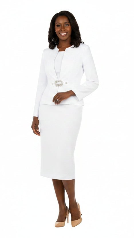 3pc Collarless Rhinestone Buckle Skirt Suit - Especially Yours