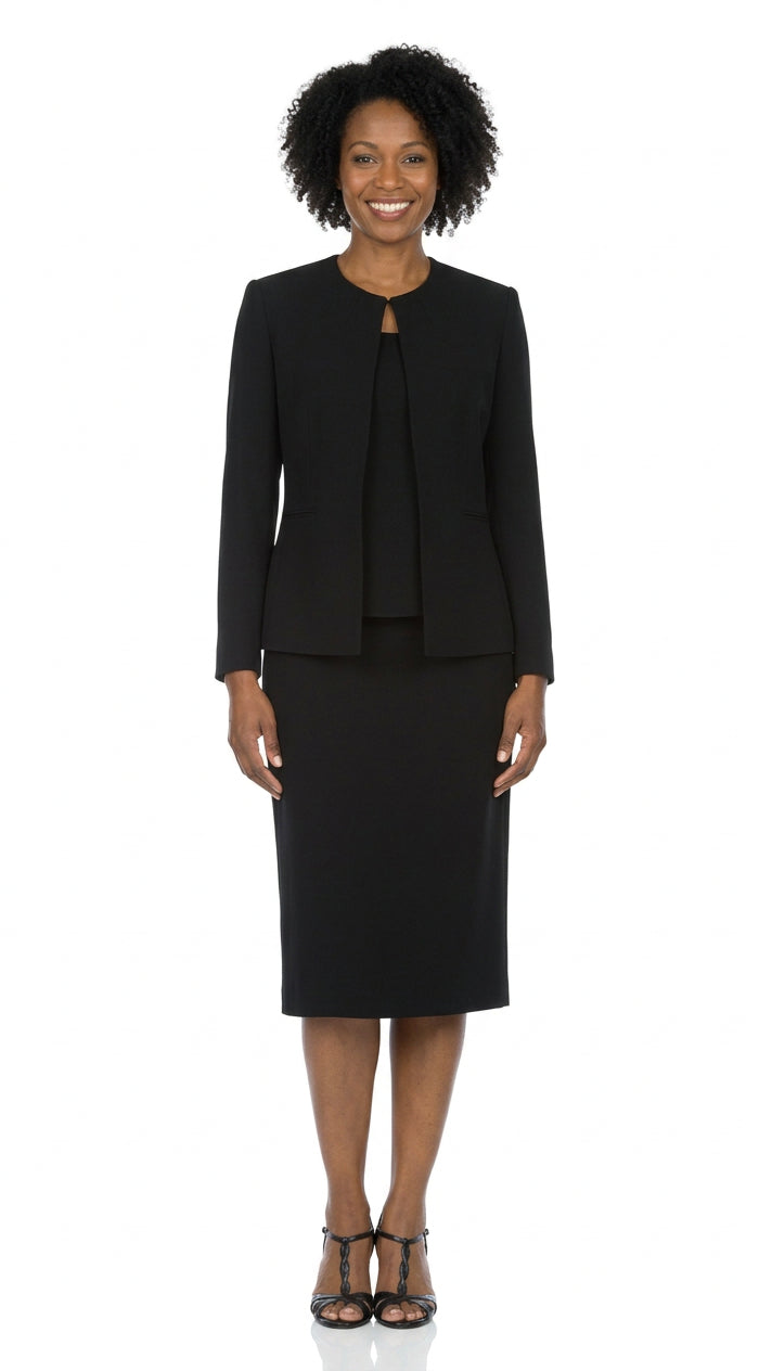 3pc Round Neck Clean Lines Skirt Suit - Plus size