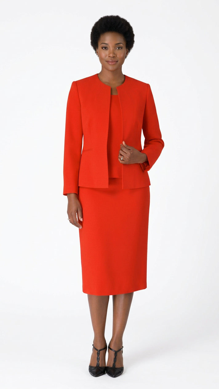 3pc Round Neck Clean Lines Skirt Suit - Plus size