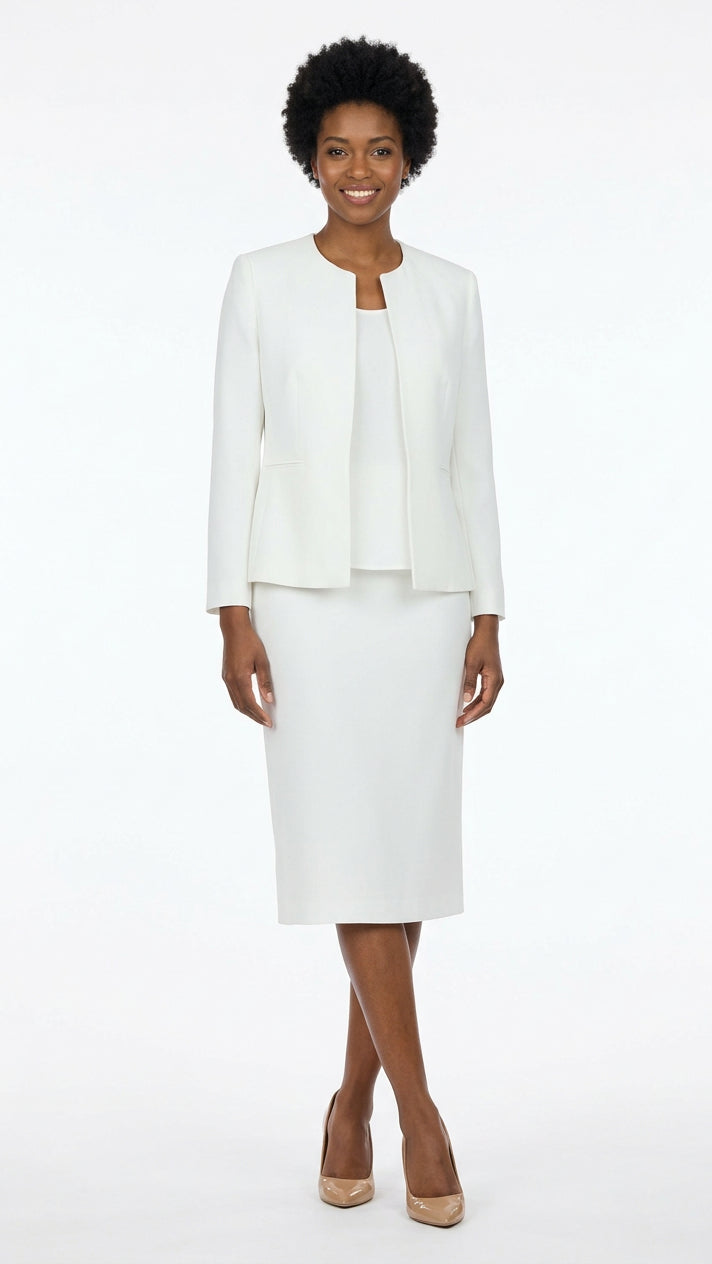 3pc Round Neck Clean Lines Skirt Suit - Plus size