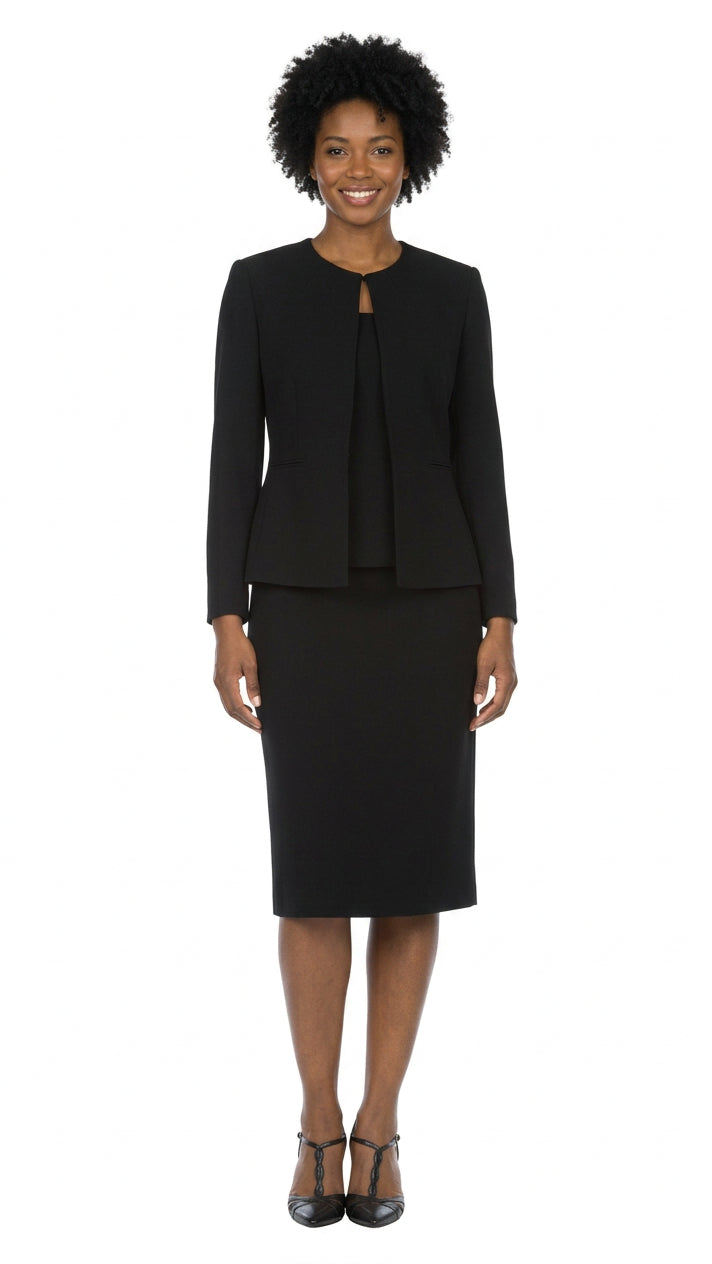 3pc Round Neck Clean Lines Detailed Skirt Suit