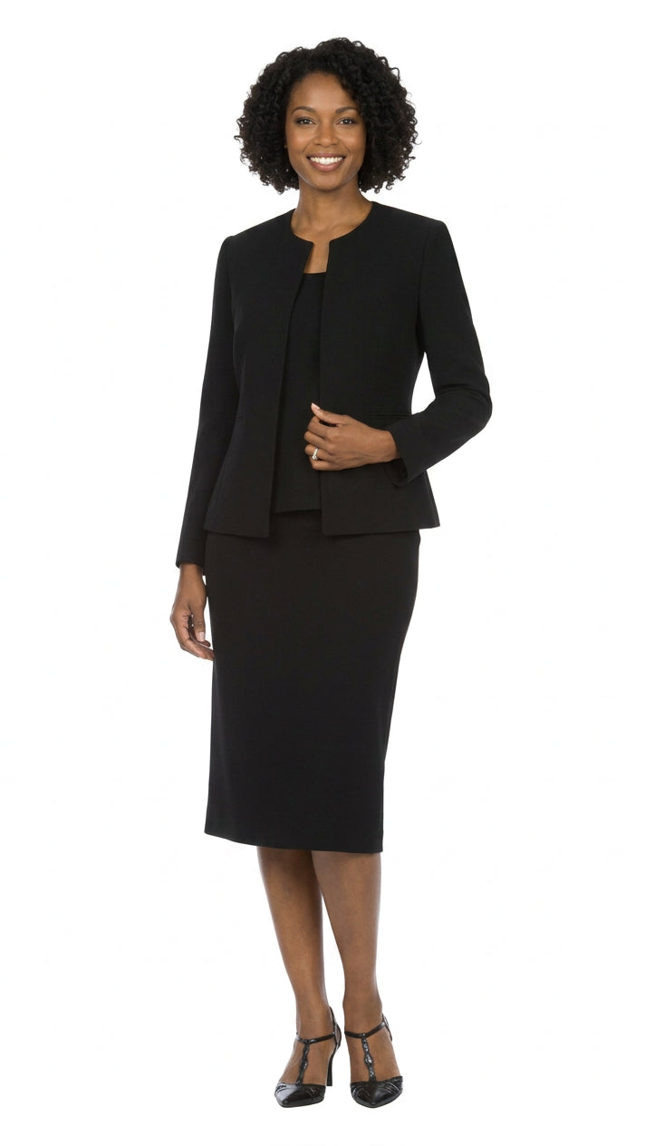3pc Round Neck Clean Lines Detailed Skirt Suit