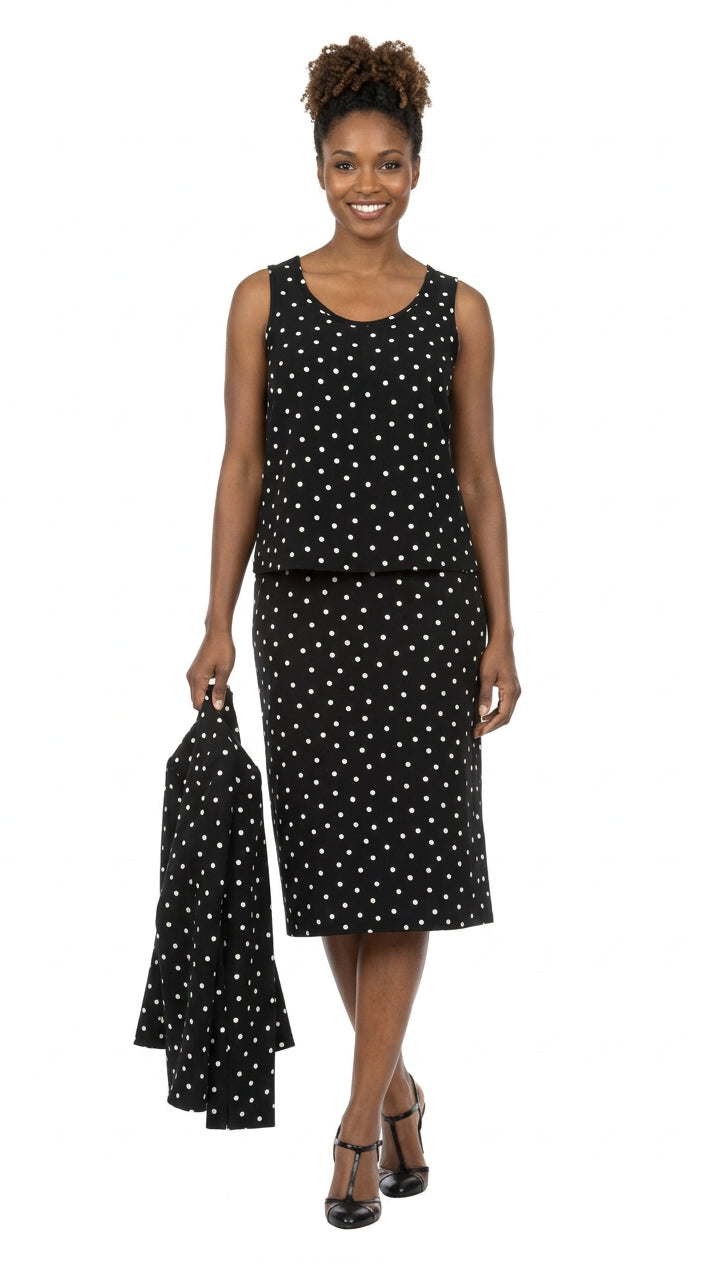 3pc Round Neck Clean Lines Detailed Skirt Suit