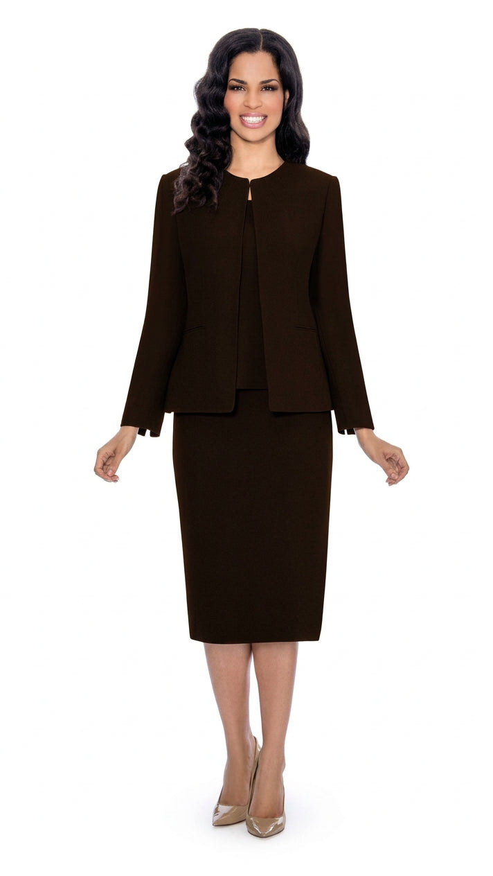3pc Round Neck Clean Lines Detailed Skirt Suit