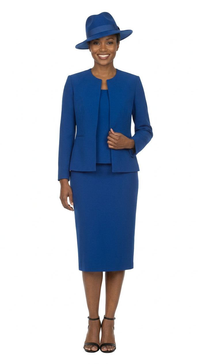 3pc Round Neck Clean Lines Detailed Skirt Suit