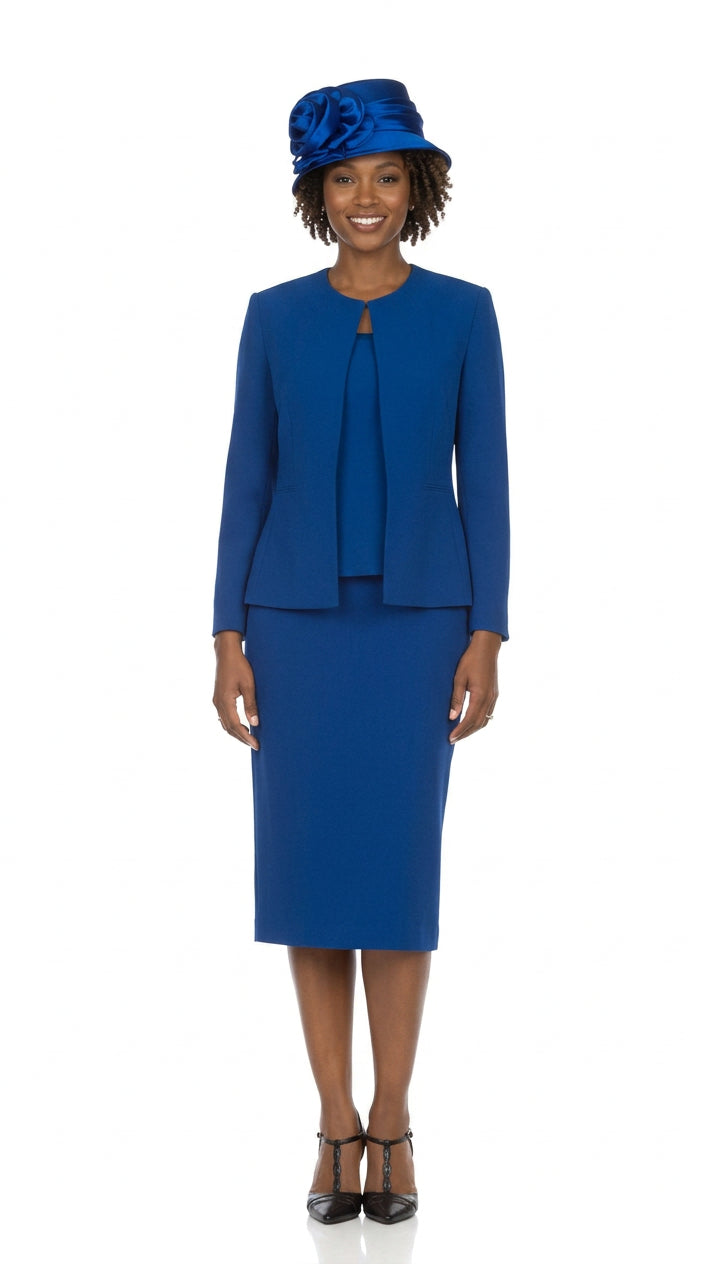 3pc Round Neck Clean Lines Detailed Skirt Suit