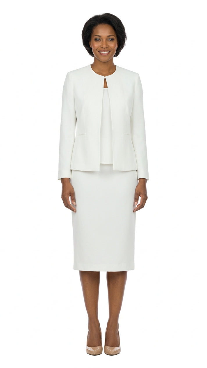 3pc Round Neck Clean Lines Detailed Skirt Suit