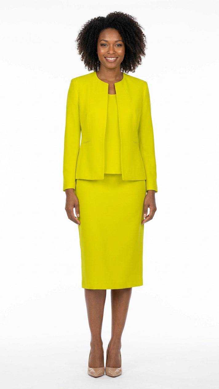 3pc Round Neck Clean Lines Detailed Skirt Suit
