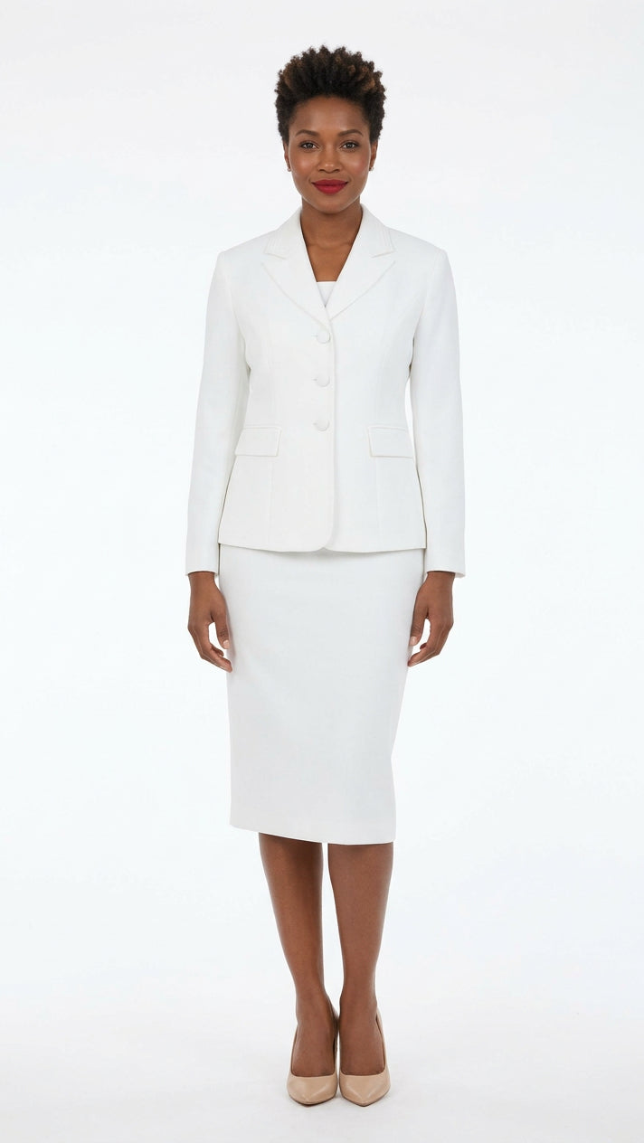 Classic Pinstripe Textured 2-Piece Skirt Suit