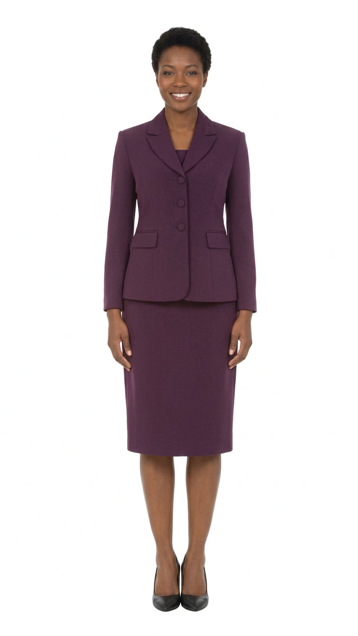 2pc Notch Layered Collar 3-Button Skt Suit-Plus