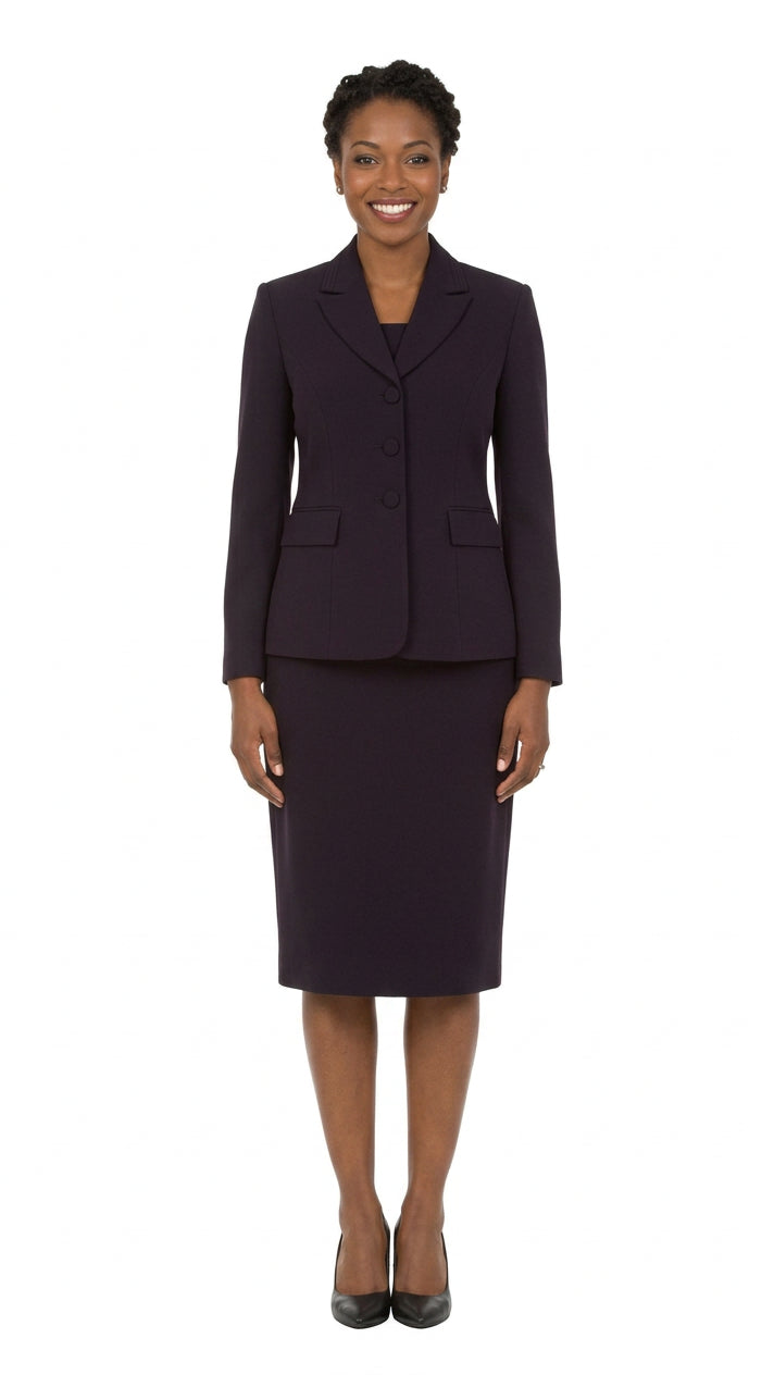 2pc Notch Layered Collar 3-Button Skt Suit-Plus