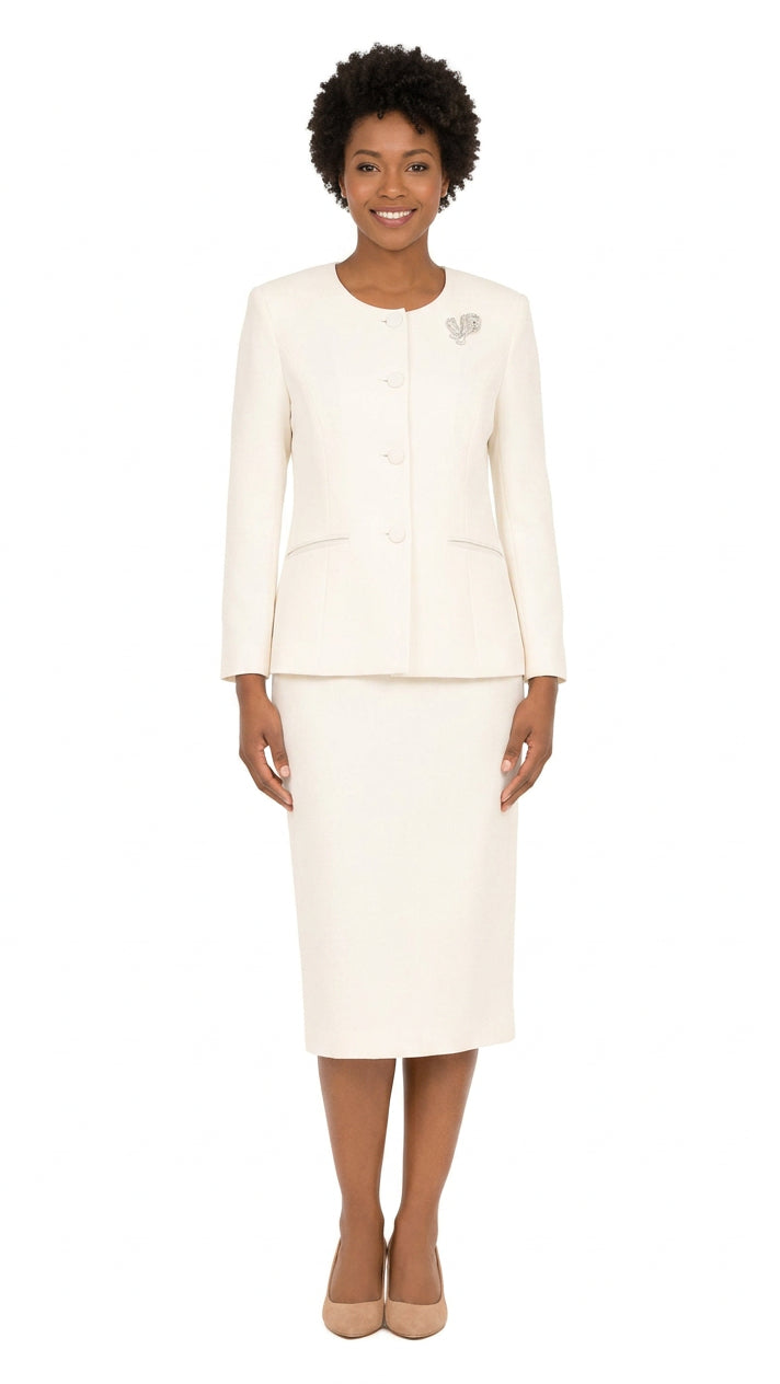 Polished Elegance Brooch Detail Skirt Suit-Plus