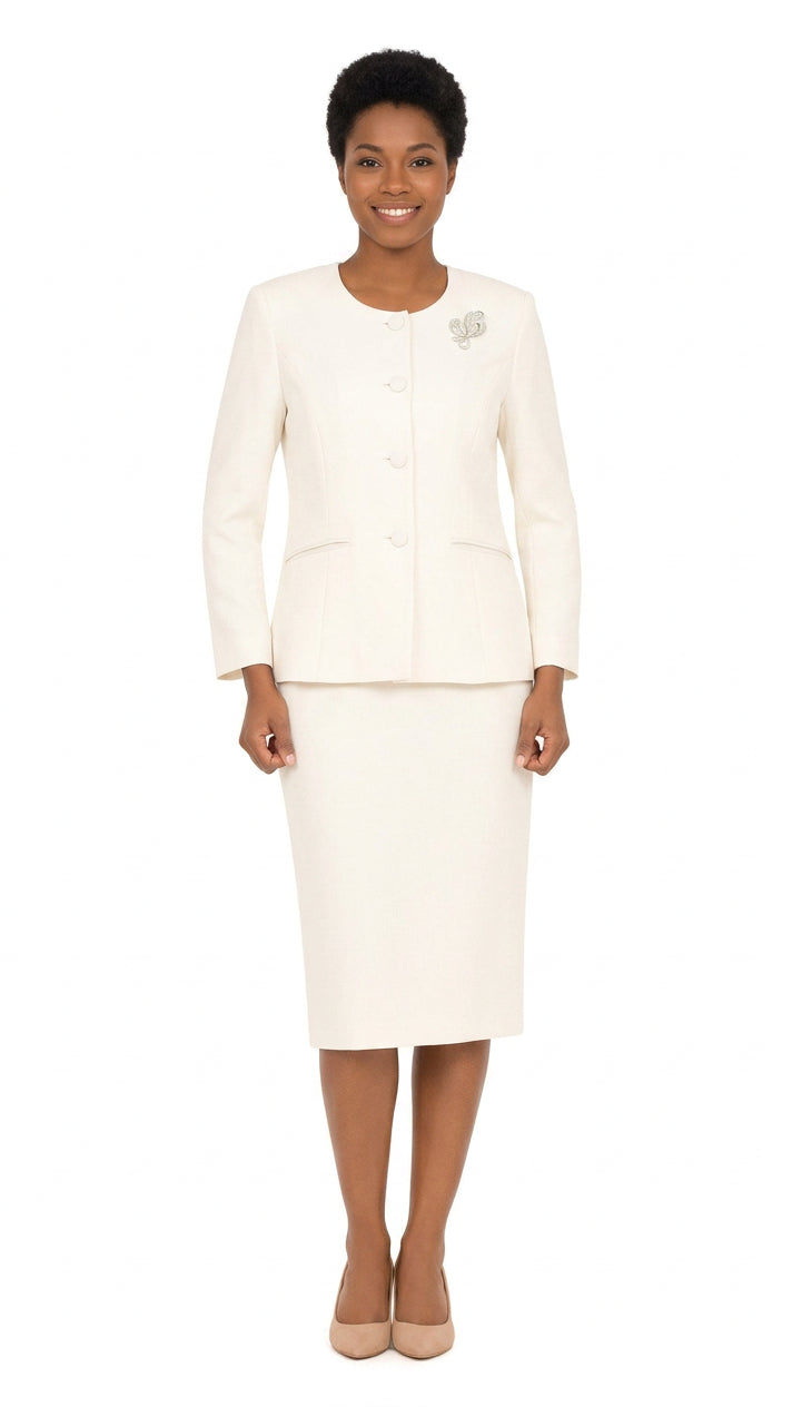 Polished Elegance Brooch Detail 2pc Skirt Suit
