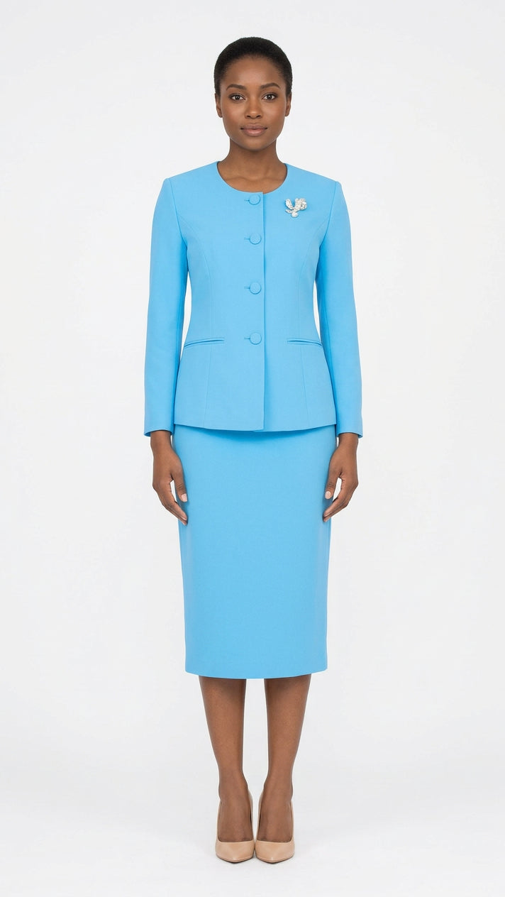 Polished Elegance Brooch Detail 2pc Skirt Suit