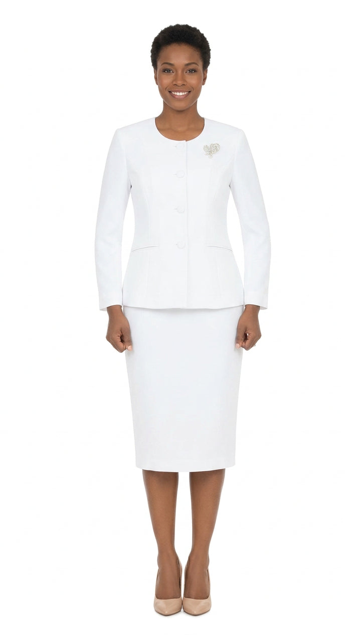 Polished Elegance Brooch Detail 2pc Skirt Suit