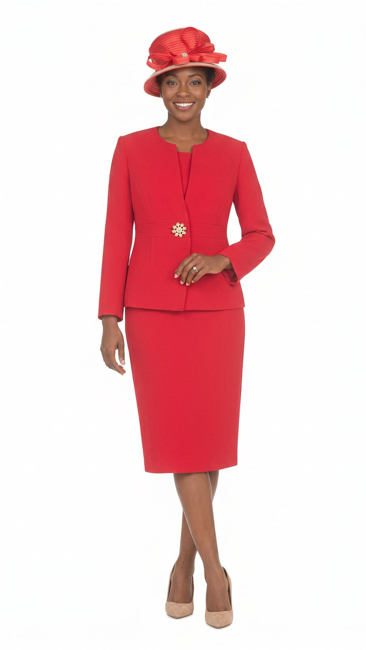 Timeless 3pc Skirt Suit with Jewel Brooch-Plus
