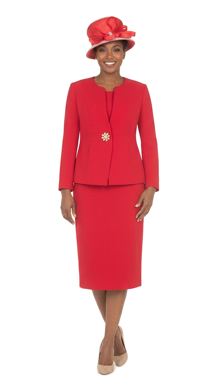 Timeless 3pc Skirt Suit with Jewel Brooch-Plus