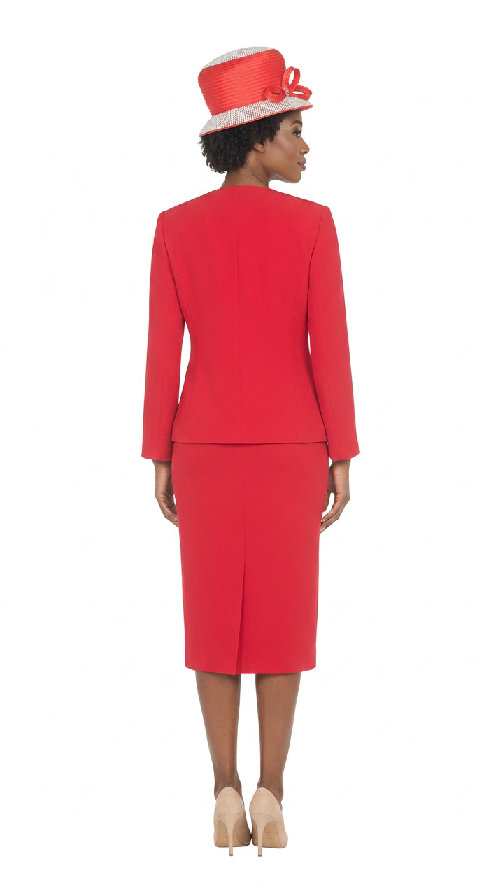 Timeless 3pc Skirt Suit with Jewel Brooch