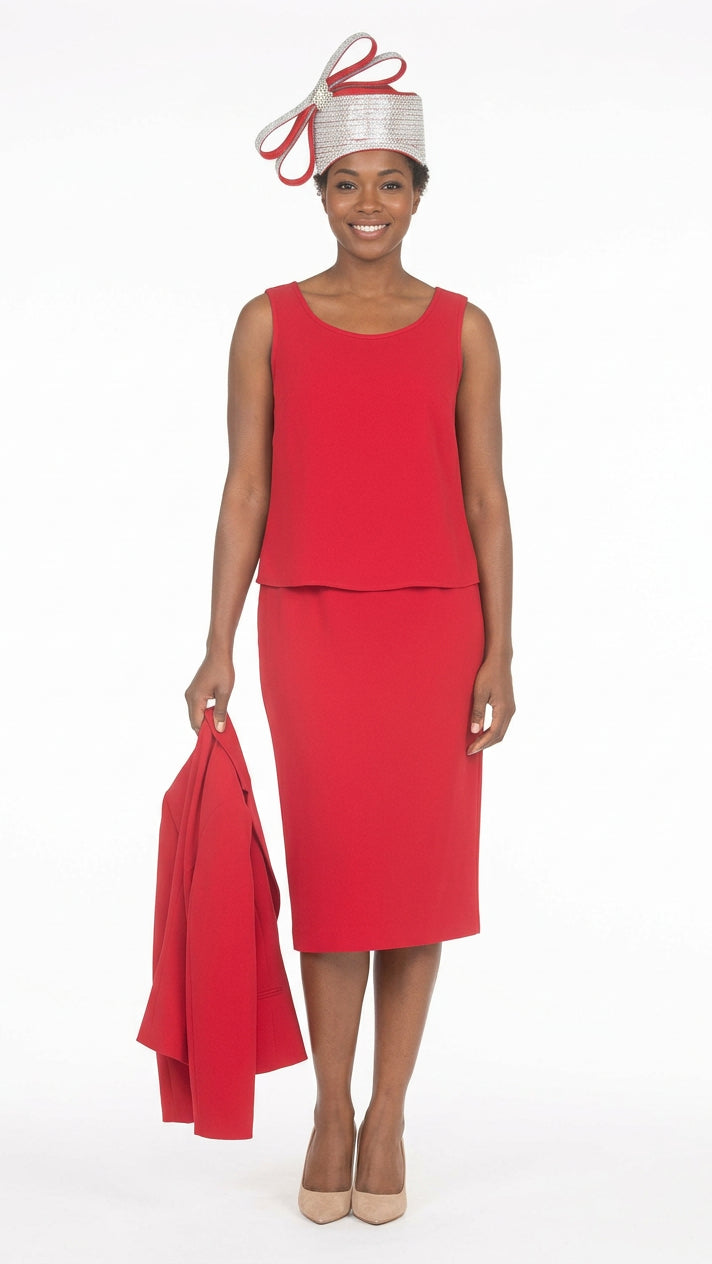 Timeless 3pc Skirt Suit with Jewel Brooch