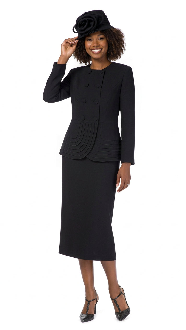 2pc Dbl Brstd Tiered Peplum Jkt Skt Suit-Plus