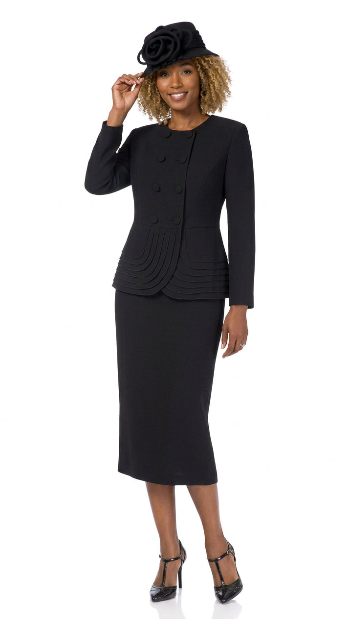 2pc Dbl Brstd Tiered Peplum Jkt Skt Suit