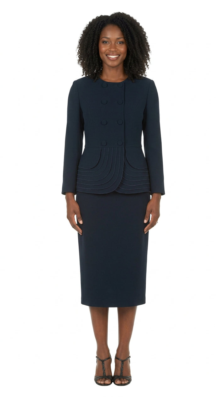 2pc Dbl Brstd Tiered Peplum Jkt Skt Suit