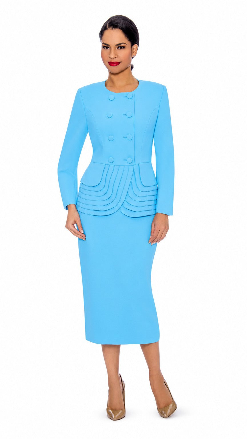 2pc Dbl Brstd Tiered Peplum Jkt Skt Suit