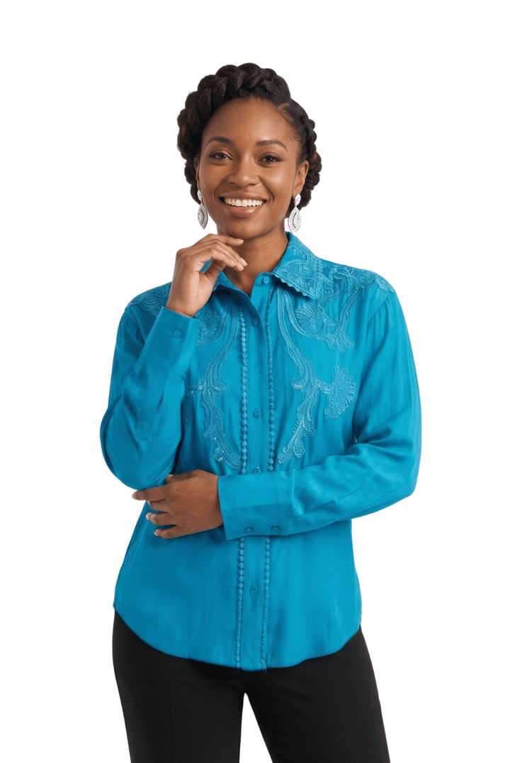 2-Piece Cotton Blend Blouse and Lace Trimming S103