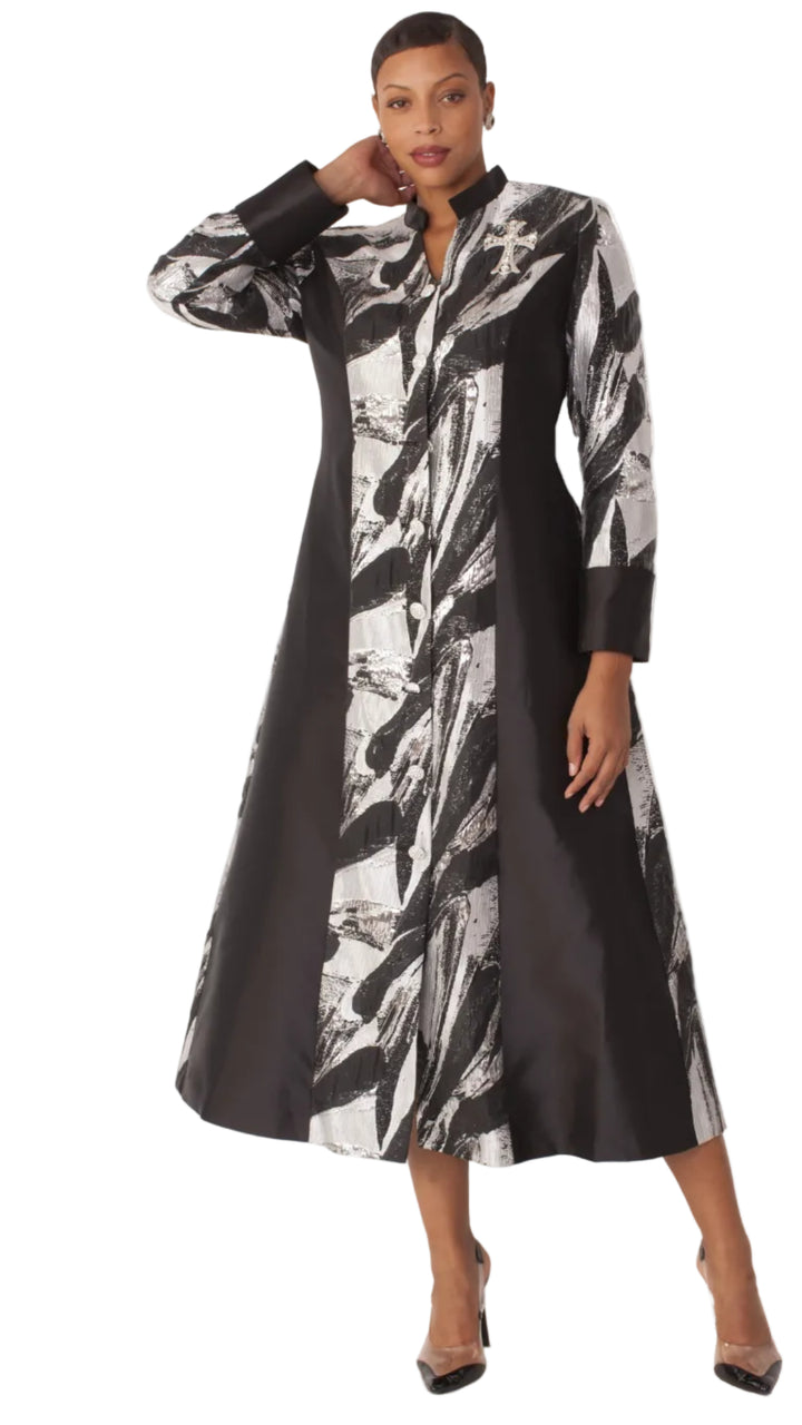 Plus Size Brocade Clergy Robe with Cross Brooch – 4821W